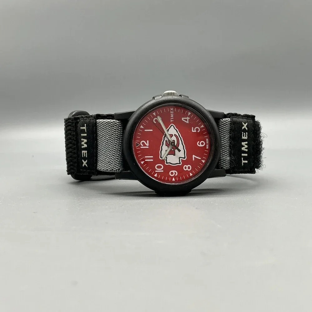 Timex Kansas City Chiefs Men Watch 39mm Red Dial Black Nylon WR 50M New Battery